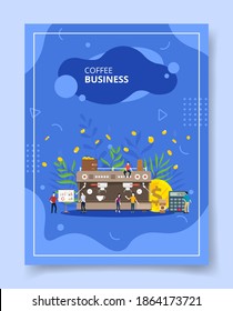 coffee business people standing around coffee machine calculator coin money for template of banners, flyer, books cover, magazines