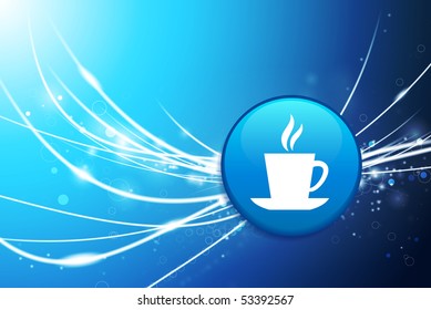 Coffee Button on Blue Abstract Light Background Original Illustration