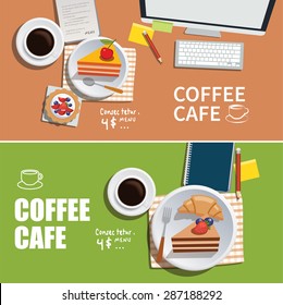 coffee cafe banner flat design element