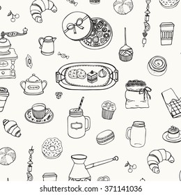 coffee cafe breakfast food and drink line pattern