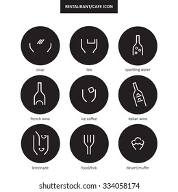 coffee, cafe, cafeteria and restaurant line icon set