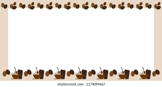 Coffee and Cafe concept decoration frame. Coffee beans and Cup of Coffee design graphics. Vector illustration.