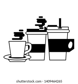 coffee cafe concept coffee shop elements hot drinks cartoon vector illustration graphic design in black and white