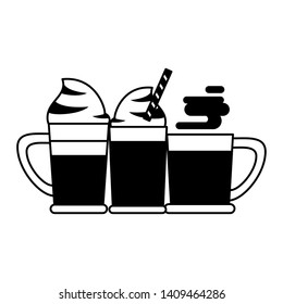 coffee cafe concept coffee shop elements hot drinks cartoon vector illustration graphic design in black and white