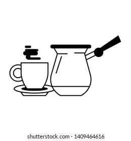 coffee cafe concept coffee shop elements cartoon vector illustration graphic design in black and white