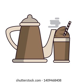 coffee cafe concept coffee shop elements hot and ice drinks cartoon vector illustration graphic design