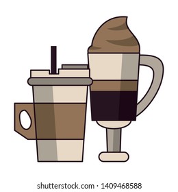 coffee cafe concept coffee shop elements ice and hot drinks cartoon vector illustration graphic design