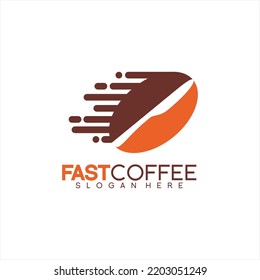 Coffee cafe design logo vector with coffee beans and speed concept.
