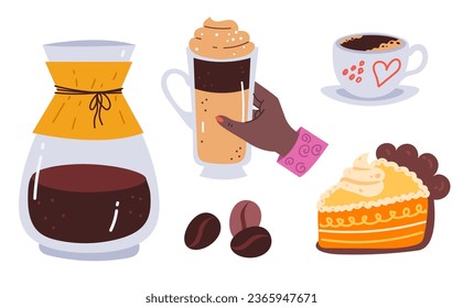 Coffee cafe doodle element shop cup drink isolated set. Vector flat graphic design illustration