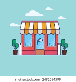 coffee cafe Flat design modern vector illustration concept of a small store with awning and awning