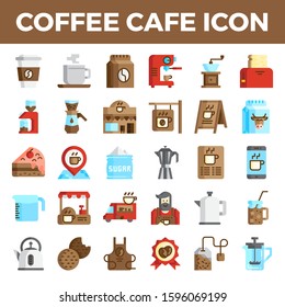 Coffee cafe flat icons. Pixel perfect alignment icon. Vector illustration.