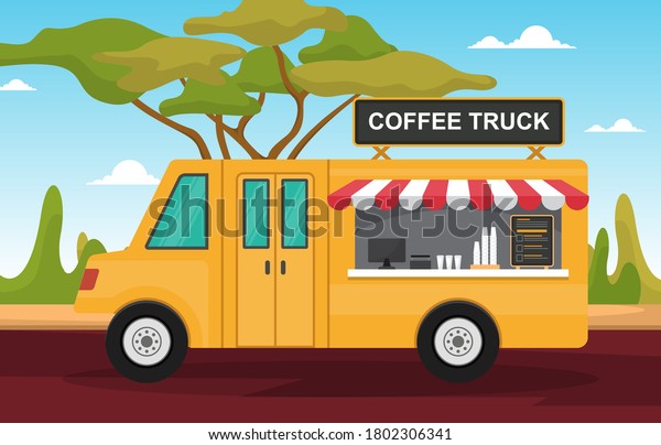 Coffee Cafe Food Truck Van Car Vehicle\
Street Shop\
Illustration