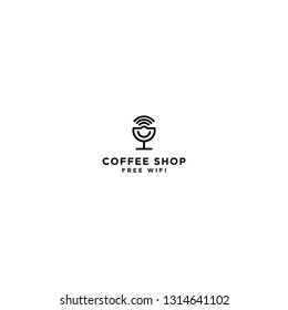 Coffee Cafe with free wifi Logo design vector template Linear style