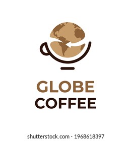 Coffee cafe with globe and cup design logo inspiration