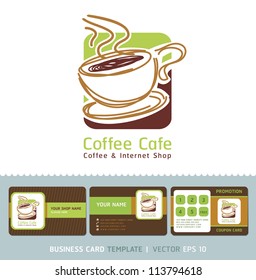 Coffee cafe icon logo and business cards design. Vector illustration. EPS 10