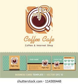 Coffee Cafe Icon Logo And Business Cards Design. Vector Illustration.