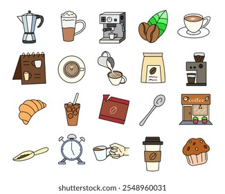 Coffee and cafe icons, Collection of design elements in the world of coffee