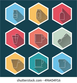 coffee cafe icons long shadows set