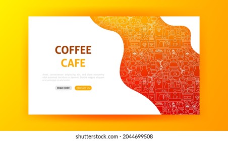 Coffee Cafe Landing Page. Vector Illustration of Outline Design.