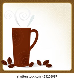 Coffee Cafe Latte Frame; Swirly and stylized with coffee beans. Easy-edit layered file.