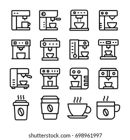 Coffee Cafe Line Vector Icons Set 