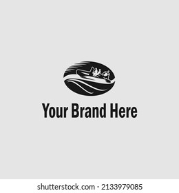 a coffee cafe logo with coffee beans as the main icon and a very compact silhouette of the ship's crew
