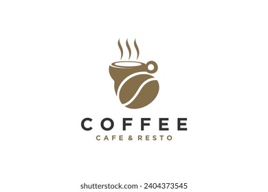 Coffee cafe logo design mug hot drinkwith coffee bean icon symbol.