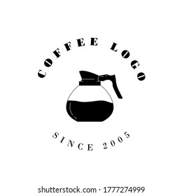 Coffee cafe logo design. Simple line flat coffee maker sign hipster style. Creative vector illustration.