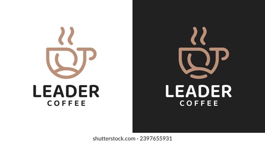 Coffee cafe logo design template. Coffee cup logo and leader with line art style design graphic vector. Symbol, icon, creative.