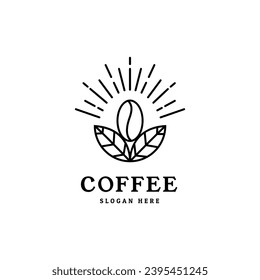 coffee cafe logo illustration design template. coffee bean with plant branch hipster minimal logo vector with leaf simple line outline icon for cafe