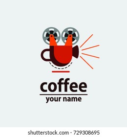 Coffee cafe logo with an old projector icon