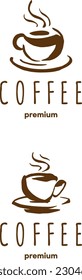 Logo del café pintado con pincel sobre fondo blanco. Ilustración vectorial en el diseño de dibujos animados. Usar para logotipos, iconos, 
