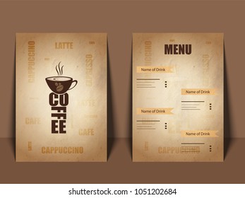 Coffee Cafe  Menu Card design with front and back page view.