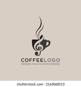 Coffee , cafe, music cup Logo mug icon  Template vector icon design