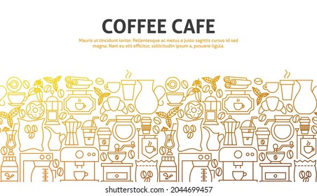 Coffee Cafe Outline Concept. Vector Illustration of Outline Design.