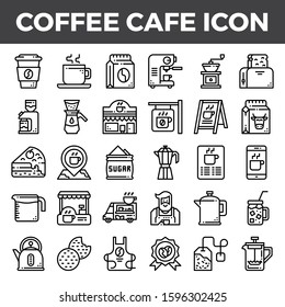 Coffee cafe outline icons. Pixel perfect alignment icon. Vector illustration.