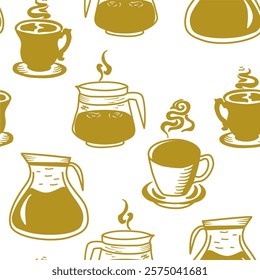 Coffee and Cafe pattern background. Vintage Coffee Doodle Pattern background. cafe pattern background. Cafe Themed Coffee Bean Pattern background.