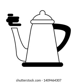 coffee cafe coffee shop concept element hot drink kettle pot cartoon vector illustration graphic design in black and white