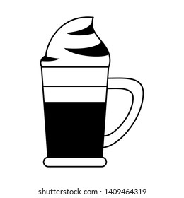 coffee cafe coffee shop concept element ice drink latte tall glass cartoon vector illustration graphic design in black and white