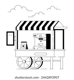 Coffee and Cafe Shops Linear Illustrations