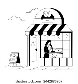Coffee and Cafe Shops Linear Illustrations
