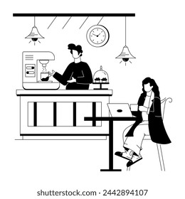 Coffee Shops und Cafés Lineare Illustrationen