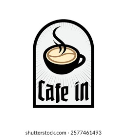 Coffee cafe with sunrise. Coffee morning, coffee cafe logo illustration design template