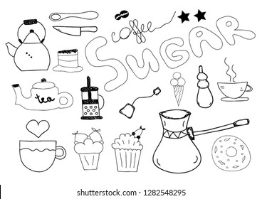 Coffee, cafe, tea, cake set