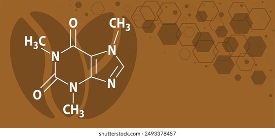 Café, cafeína estructura química, C8H10N4O2. Células de fórmulas estructurales, células moléculas membranas atómicas de átomo. Equilibrar el concepto de café. Patrón de línea. Molécula de fórmula de cafeína. El concepto de átomo.