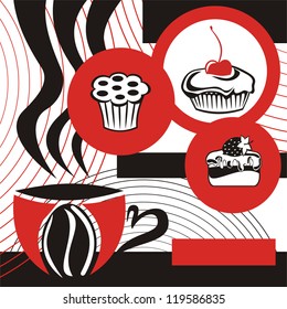 Coffee cake caffee vector illustration red black white
