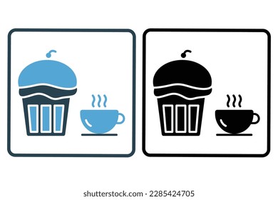 Coffee and cake icon illustration. icon related to coffee element, coffee break. Solid icon style. Simple vector design editable