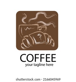 Coffee and cake icon. White dessert symbol on a brown background. Cake and coffee logo. Cartoon silhouette for menu