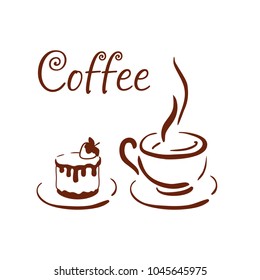 Coffee and cake. Icons. Isolated silhouettes. Vector illustration

