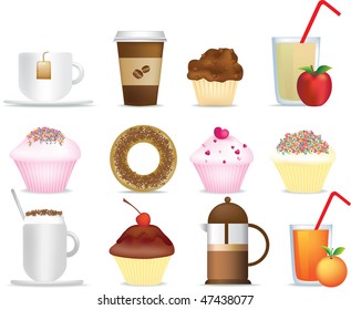 coffee and cake illustration set of breakfast snacks